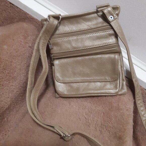 Genuine Leather Taupe/Bronze crossbody bag - Picture 1 of 7
